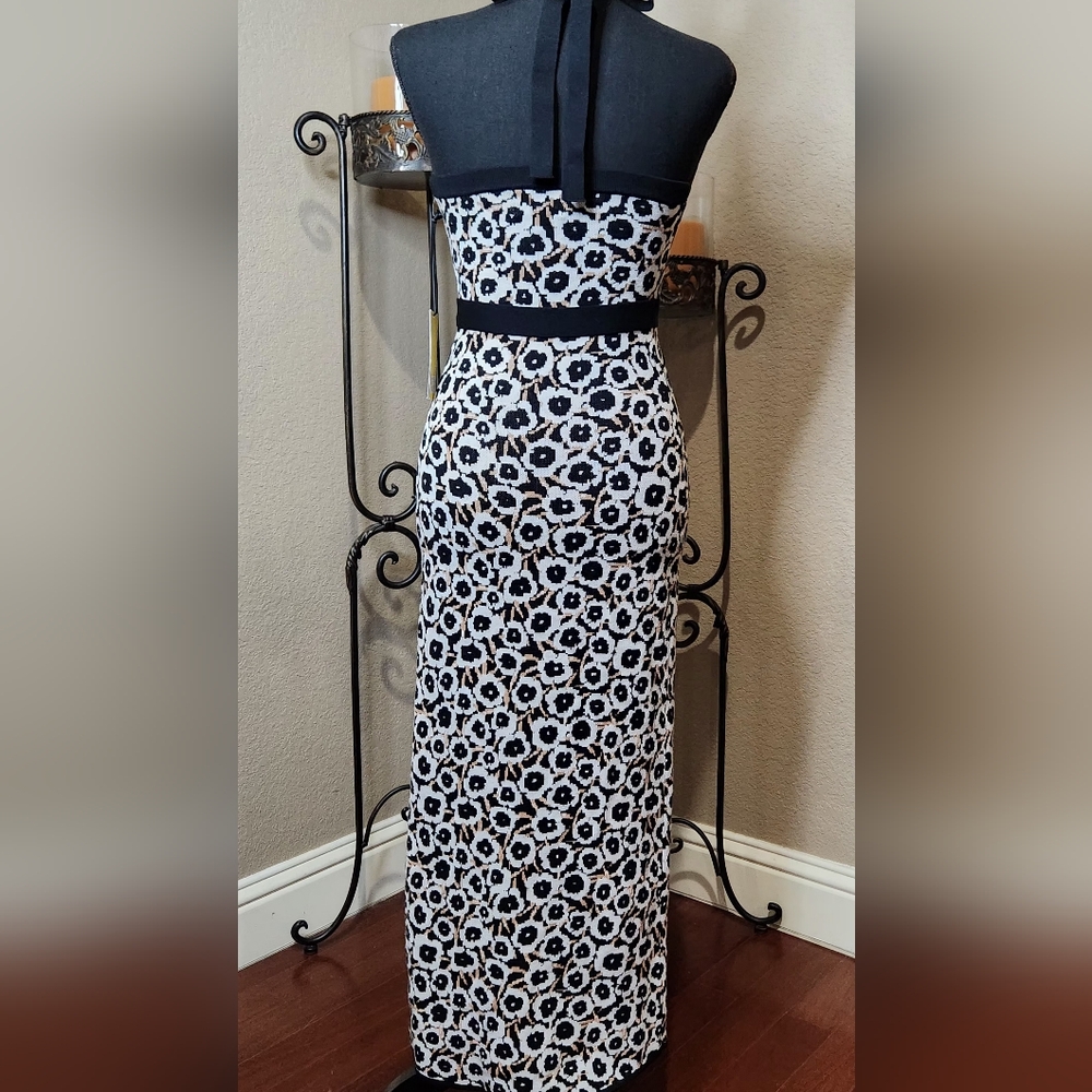 NWT Diane Von Furstenberg Black, Gray and Tan Floral Design Halter Maxi Dress - Picture 2 of 9